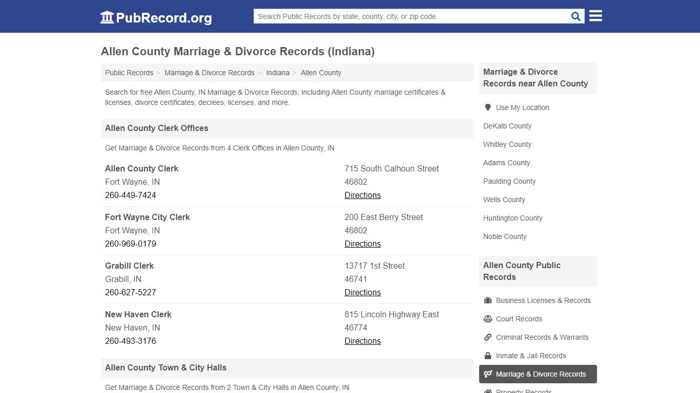 Allen County Marriage & Divorce Records (Indiana)